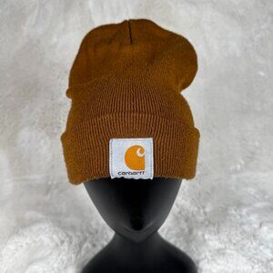 Carhartt Beanie Hat Mens OSFA Brown Acrylic Knit Logo Patch One Size A18 BRN